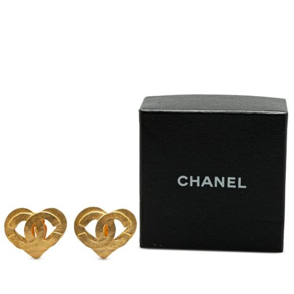 CHANEL CC Logos Heart Clip-On Earrings Gold Tone 95P Auth w/Box #4207 - Picture 15 of 15